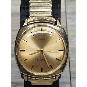 Vintage Timex Electric Watch Mens Gold Tone, West Germany, Working